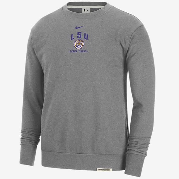 Grey LSU Tigers Short Sleeve Sweatshirts. Nike